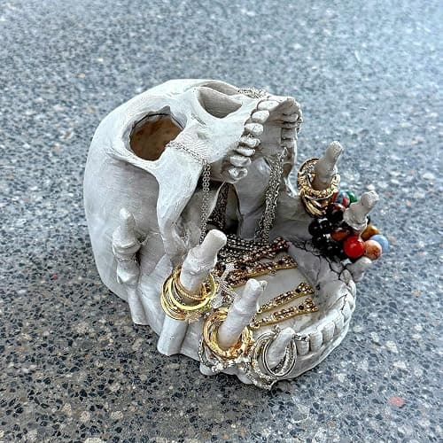 Skull-Shaped Decorative Storage Holder - Gothic Skull Jewelry Holder for Rings, Earrings, Trinkets - Halloween Home Decor, Dark Aesthetic Shelf Display for Bedroom, Living Room, Office (White) thumbnail 5