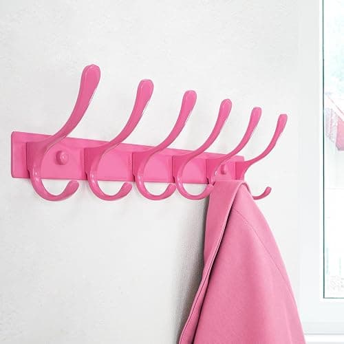 SKOLOO Coat Rack Wall Mounted - 6 Hooks, Heavy Duty, Stainless Steel, Metal Wall Hangers, Sturdy Coat Hooks for Hanging Coats, Jacket, Clothes, Hat, Pink thumbnail 2