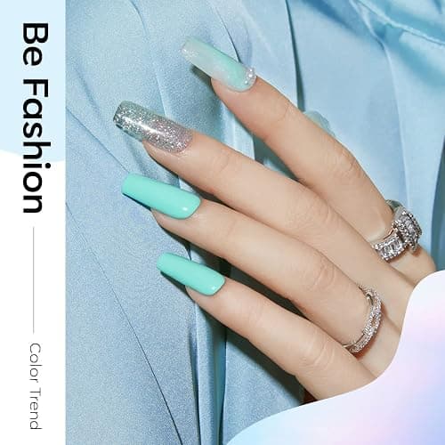Modelones Gel Nail Polish Set,Mermaid 6 Pcs Blue Silver Glitter Gel Nail Polish Mint Green Shimmer Nail Polish Soak Off Spring Summer Baby Blue Gel Polish LED Nail Art DIY Salon Manicure Gift for Girl thumbnail 5