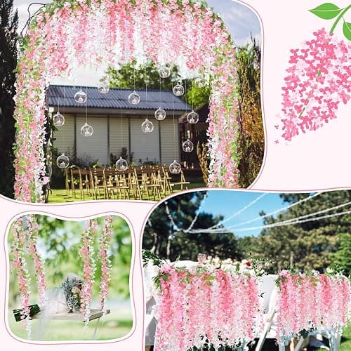 Thiccywoov 4pcs Wisteria Artificial Flowers Garland, 7.2Ft/Piece Wisteria Hanging Flowers Garland for Wedding Arch Decoration Outdoor Ceremony Home Backdrop Garden (Pink,Dark Pink,White) thumbnail 5