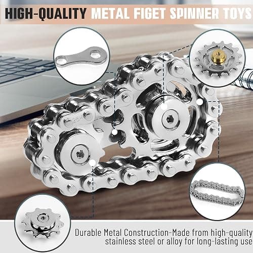 Fidget Spinners Toys for Adults Metal Figette Bike Chain Pain Stim ADHD Teens Cool Gadgets Desk Offices Gift Anxiety Relief Items Stress Tool Sensory Spiky Autism Toy Valentines Day Gift for Teen Boy thumbnail 3
