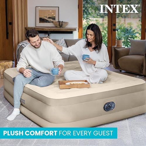Intex Dura-Beam Deluxe Ultra Plush Air Mattress - Fiber-Tech – Built-in Electric Pump – 18in Bed Height – 600lb Weight Capacity – Queen Size thumbnail 4