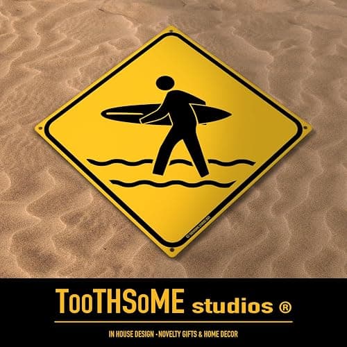 Surfer Crossing 12" x 12" Tin Road Sign Beach Home Bar Hang Ten Surf's Up Decor thumbnail 6