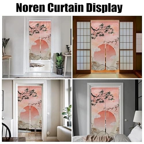 Leowefowa Japanese Traditional Noren Doorway Curtain Long Style Japanese Boho Mount Sun Printed Window Treatment Fengshui Noren Door Curtain Tapestry Panel for Room Divider Home Decor, 28.3"x 47.2" thumbnail 7