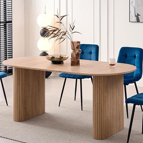 Lecafur HL 70.8" Oval Dining Table for 4 6 Person, Modern Farmhouse Kitchen Dinner Table for Breakfast Dining Receiption Room (Only Table), Natural thumbnail 6