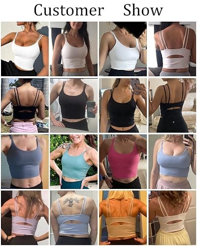 Everrysea Sports Bras for Women High Support Longline Workout Tank Tops Built in Bra Strappy Yoga Padded Crop Top - Medium - Light Brown thumbnail 8