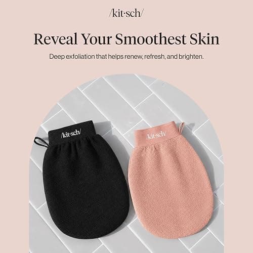 Kitsch Exfoliating Glove – Exfoliating Mitt - 2pc Black & Terracotta | Korean Exfoliating Mit & Deep Exfoliating Body Scrubber for Shower, Bath | Body Exfoliator Glove, Dead Skin Remover thumbnail 8