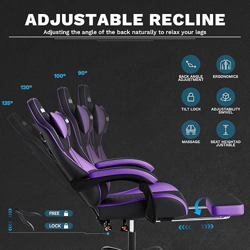 Ergonomic Video Gamer Chairs Gaming Computer Chair Gamer Chairs for Adults Massage Lumbar Support Swivel Height Adjustable Headrest Backrest thumbnail 4