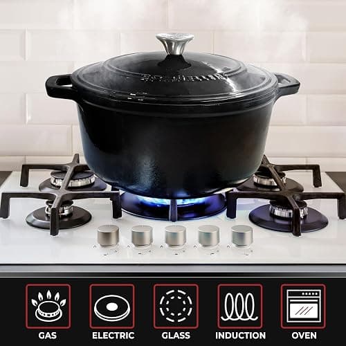 MUELLER HOME 6 Quart Enameled Cast Iron Pot Dutch Oven, Heavy-Duty Oven-Safe up to 500° F, & Across All Cooktops, Casserole Dishes for Ovens, Bread Pan with Lid and Knob, Cast Iron Cookware, Black thumbnail 6
