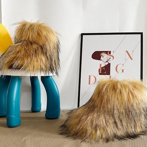 Urmycos Girls Winter Faux Fur Ankle Boots Fluffy Furry Flat Snow Boots thumbnail 3