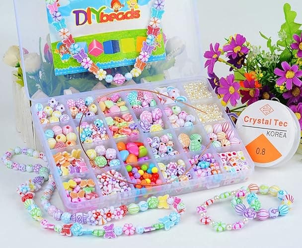 Kids DIY Bead Jewelry Making Kit, Beads for Girls Toys Bead Art and Craft Kits DIY Bracelets Necklace Hairband and Rings Toy for Age 4 5 6 7 8 9 10 11 Year Old Girl Gifts thumbnail 6