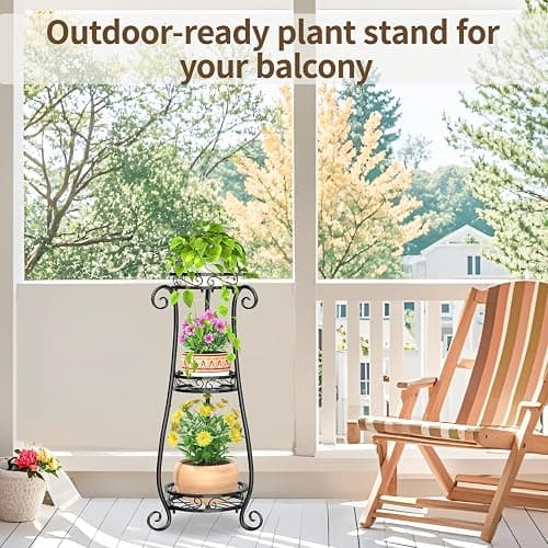 LASZOLA 3 Tier Black Metal Plant Stand for Multiple Large Planters Indoor Outdoor Organizer, Heavy Duty Tall Flower Stand for Corner Patio Bathroom Office, Modern Sturdy Vertical Iron Rack, Cat Proof thumbnail 8