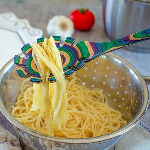 Baltique Mumbai Collection Wooden Spaghetti Spoon – 12.5" Pasta Server with Teeth, Colorful Birch Wood Utensil for Portioning, Stirring & Serving Noodles thumbnail 2