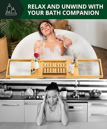 ROYAL CRAFT WOOD Premium Foldable Bathtub Tray Caddy - Wood Bath Tray for Tub, Bamboo Shelf, Expandable Bath Table Trays, Bathtub & Bathroom Accessories for New Home & Mothers, Birthday Gifts for Mom thumbnail 7