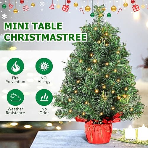Santanelo 2ft Pre-lit Artificial Mini Christmas Tree,Small Xmas Pine Tree with 50 Lights, Tabletop Christmas Tree Battery Operated Green Xmas Tree for Tabletop thumbnail 5