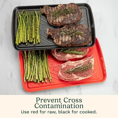 Cuisinart Grilling Prep & Serve Trays, 17x10.5 inch BBQ Tray Safe for Food Handling, 2 Dishwasher Safe Nesting Trays Black & Red, Perfect Grilling Accessories for Cooked & Raw Meat, Fits 6 Burgers thumbnail 6