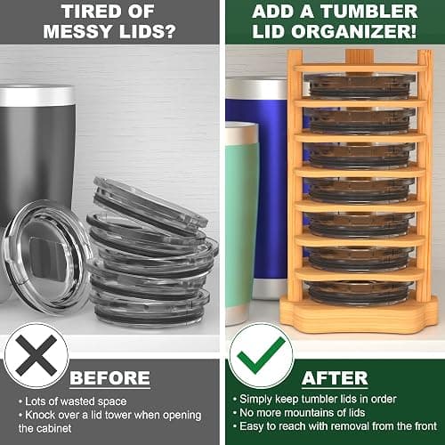 YAJR Tumbler Lid Organizer, Bamboo Cup Lid Holder Inside Cabinet, Water Bottle Lid Organizer, Vertical Tumbler Lid Holder for Kitchen Countertop/Cupboard Organization thumbnail 4