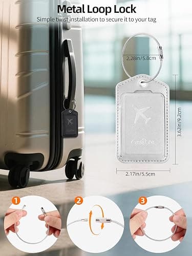 Luggage Tags, Works with Apple Find My, Leather Suitcase Tag, Rechargeable | Luggage Tag for Suitcases, Travel Bags, Backpack, Bag Tags for Travel with Privacy Flap, Smart Luggage Tracker, Gray thumbnail 7