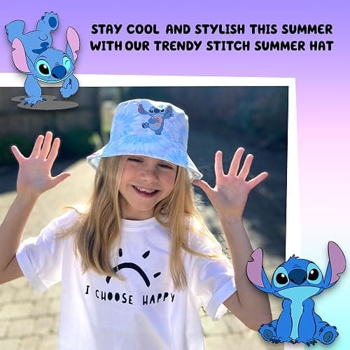 Disney Stitch Bucket Hat for Girls Age 5-12 Summer Hat for Kids Lightweight Breathable Sun Hat Gift for Girls Multicolour thumbnail 2