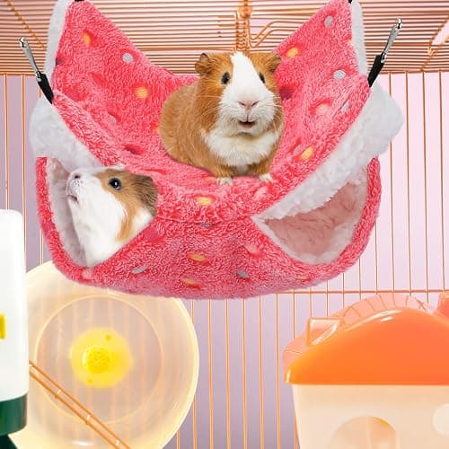 BOAO 2 Pcs Guinea Pig Rat Hammock Guinea Pig Hamster Ferret Hanging Hammock Accessories for Small Animals Chinchilla Parrot Sugar Glider Ferret Squirrel (Hot Pink,Blue,Dot Pattern) thumbnail 4