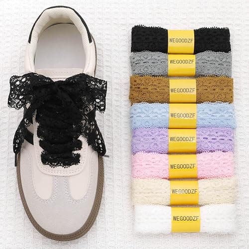 WEGOODZF Flat Lace Fancy Shoelaces: 3CM Wide Lace Shoe Laces for Women - 2 Pairs - 01 White - 47inch (120CM) thumbnail 6