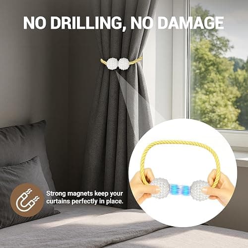Hion Magnetic Curtain Tiebacks Golden 2pcs, Curtain Tiebacks Buckles Holdbacks Holders Hooks Clip for Home Bedroom Office Decorative Curtain thumbnail 7