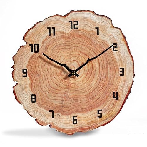 YRUDMBIN Rustic Wall Clock Silent 12 Inch Battery Operated Wooden Home Decor for Bathroom Kitchen Bedroom Living Room,Annual Ring - Image 1