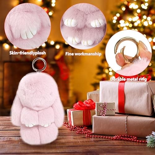 VZZNN 2 Pack Cute Bunny Plush Keychain for Backpack 5.9 Inch Handmade Soft Rabbit Pompom Pendant Rabbit Cute Plush Keychain (Pink + Gray) thumbnail 4