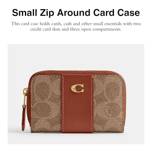 Coach, Women's, Essential Small Zip Around Card Case, Tan Caramel, One Size thumbnail 2