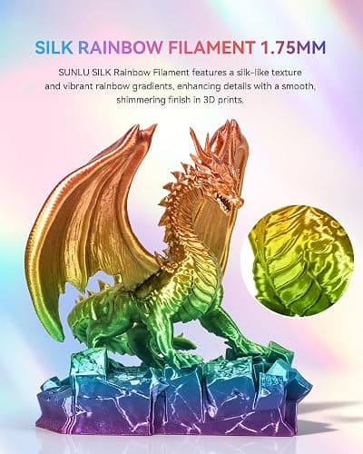 SUNLU Rainbow Silk Filament Bundle, Multicolor Gradient 3D Filament, Neatly Wound Shiny Silk 3D Printer Filament 1.75mm ±0.02mm, Individually Vacuum Packed, 0.25kg per Spool, 1kg in Total, 4 Pack. thumbnail 5