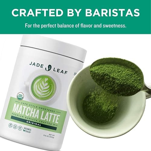 Jade Leaf Matcha Latte Mix Bundle - 500g Canister + 10ct Stick Packs - Cafe Style Sweetened Blend - Sweet Matcha Green Tea Powder thumbnail 4