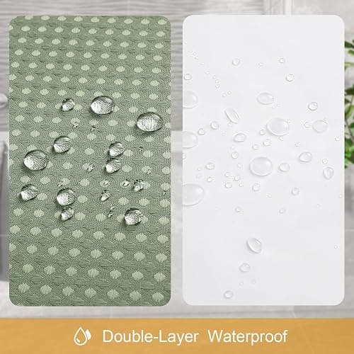 Craidlela 3 in 1 Shower Curtain Set, Sage Green Waffle Shower Curtain and PEVA Liner Set with 12 Stainless Steel Shower Curtain Hooks, Waterproof Fabric Shower Curtains for Bathroom, 72 W x 72 H thumbnail 7