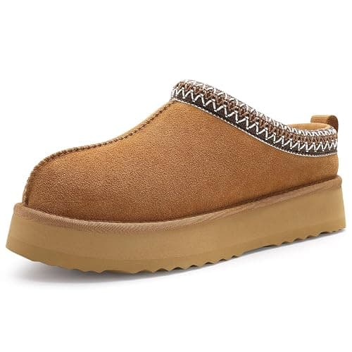 KIDMI Genuine Suede Platform Slippers for Women Fuzzy Winter Warm Shoes Indoor Outdoor - Image 1