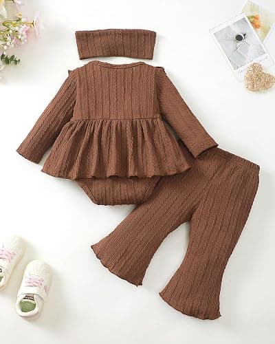 Newborn Baby Girl Clothes Fall Winter Infant Girl Outfits Preemie Girls Bell Bottoms Pants Set Cute Headband thumbnail 4