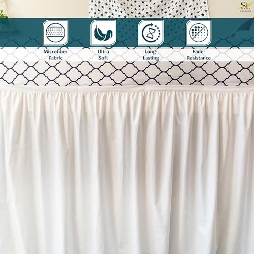 Shreem Linen Dorm Bed Skirt Twin XL 32 Inch Drop, 100% Microfiber Extra Long College Dust Ruffle Bedskirt, White thumbnail 6