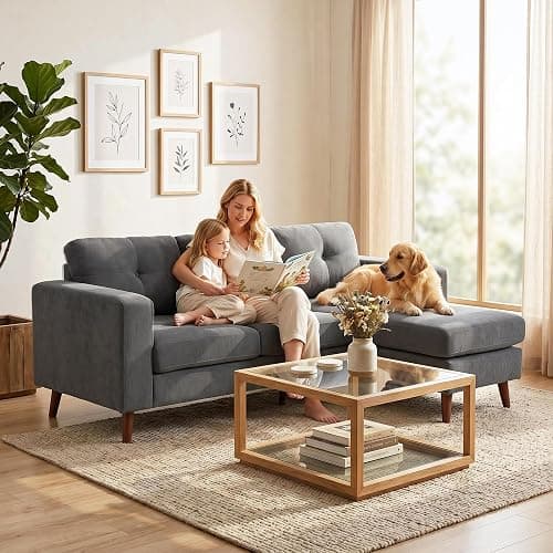 Switdo Ecksofa 3-Sitzer 192 cm Dunkelgrau umkehrbarer Chaiselongue Cord-Optik kompakt für kleine Räume thumbnail 5
