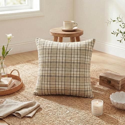 AVOIN colorlife Spring Summer Khaki White Plaid Decorative Throw Pillow Covers, 18 x 18 Inch Holiday Scottish Tartan Cushion Case Farmhouse Decoration for Sofa Couch Set of 2 thumbnail 5
