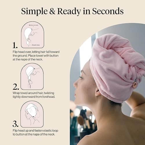 Kitsch Microfiber Hair Towel Wrap for Women - Blush | Ultra Absorbent Microfiber Bath Towel for Wet, Curly, Long or Short Hair, Anti-frizz Hair Wrap thumbnail 7