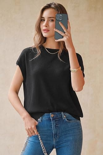 Arach&Cloz Women's Wool Blend Oversized Summer Sweater Dressy Casual 2026 | Short Sleeve Sweater, Stretchy & Lightweight, Fashion Clothing, Teacher Outfits, Business Casual Tops, Sweater Vest Women thumbnail 3