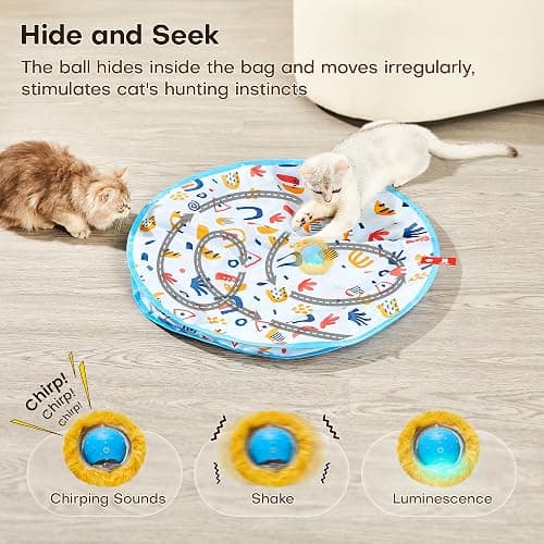 Potaroma Interactive Cat Toys, Fast Moving Ball in Play Mat, Automatic Motion Activated Ball Hide and Seek for Indoor Exercise Kicker, Animal Squeaky, 28 Inch Mat thumbnail 3