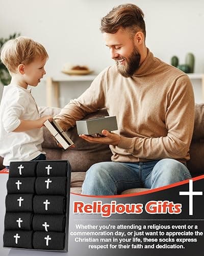 Shihanee 12 Pairs Cross Socks for Men Religious Christian Pastor Elastic Crew Socks Christian Gifts for Men thumbnail 6