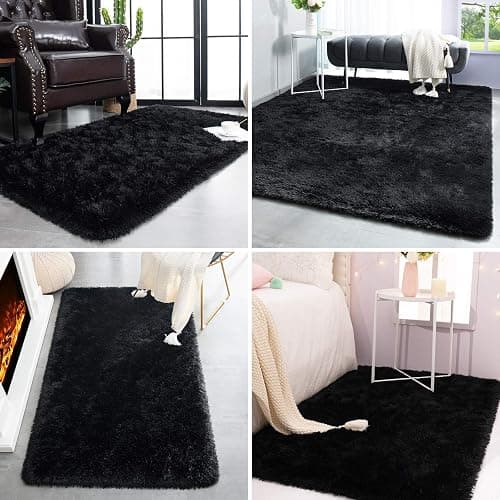 TWINNIS Super Soft Shaggy Rugs Fluffy Carpets, 3x5 Feet, Indoor Modern Plush Area Rugs for Living Room Bedroom Kids Room Nursery Home Decor, Upgrade Anti-Skid Rectangular Fuzzy Rug, Black thumbnail 5