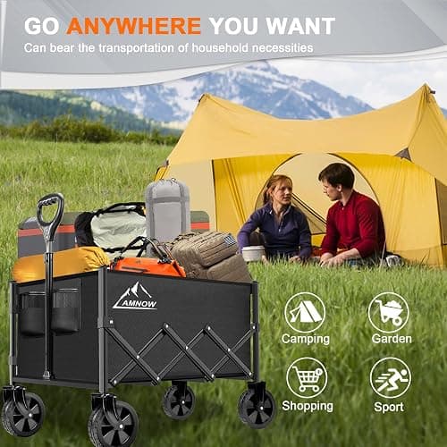 Collapsible Folding Wagon Cart, 350LBS Utility Large Capacity Cart Foldable Wagon with All Terrain Wheels, Grocery Wagons Carts for Garden Shopping Sports Camping, Black thumbnail 6
