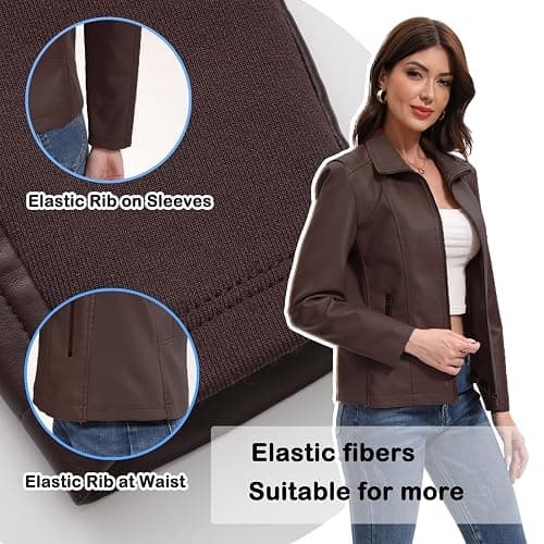 CHIGUO Faux Leather Jacket for Women Motorcycle Fashion Zip Up Coat Trendy Going Out Jackets thumbnail 5