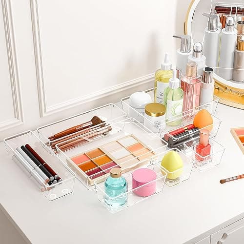VEXTHYX Clear Plastic Drawer Organizers Set of 45 Vanity Organizers Stackable Storage Bins Dividers Bathroom Organizers Storage Vanity Organizer Bins for Makeup, Kitchen Utensils, Jewelries, Office thumbnail 2