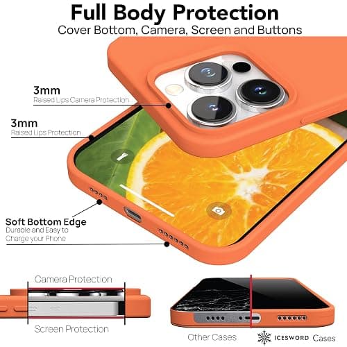 IceSword Compatible with iPhone 15 Case Orange, Liquid Silicone Phone Case Cover Slim Protective, Soft Anti-Scratch Bright Citrus Fruit Carrot Cute Shockproof,6.1 inch 15 - Orange thumbnail 3