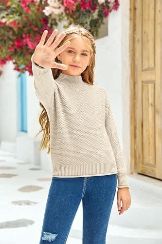 thefabland Girl's Long Sleeve Sweater Mock Neck Fall Soft Knit Pullover Jumper Tops thumbnail 3