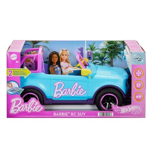 Hot Wheels Barbie Remote Control Car, SUV & Stickers, Can Hold & Store 2 Barbie Dolls & Accessories, Kid-Applied Stickers for Customization, HTP53 thumbnail 6