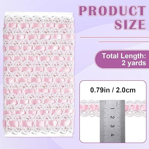SmallCat 2 Yards Pink Lace Ribbon, Bow Lace for Crafts | Vintage Pink Laces, Stretch Laces Trim for Wrapping, Bouquet Packaging, DIY Crafts, Wedding Decorations, Party Decoration thumbnail 3