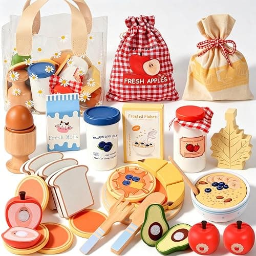WoodTrove Wooden Play Food Set, Wooden Food for Play Kitchen, Wood Food Toys with Storage Bag, Play Kitchen Accessories, Gift for Girls Boys 3+ Year Old - Image 1